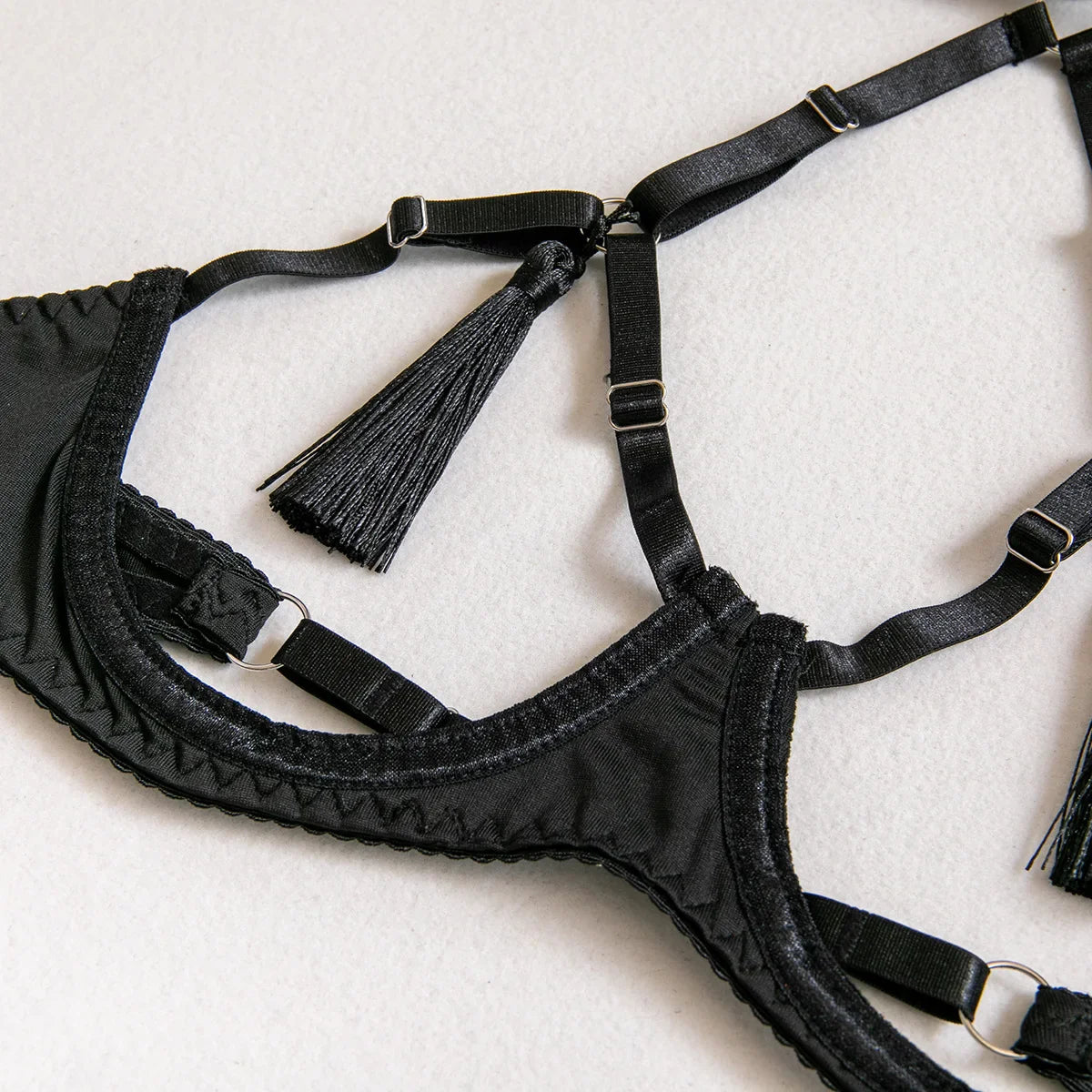 Sensual Tassel Lingerie Set Women See Through Halter Cut Out Sexy Bilizna Erotic Set Intimate Naked Back Open Brief Kit