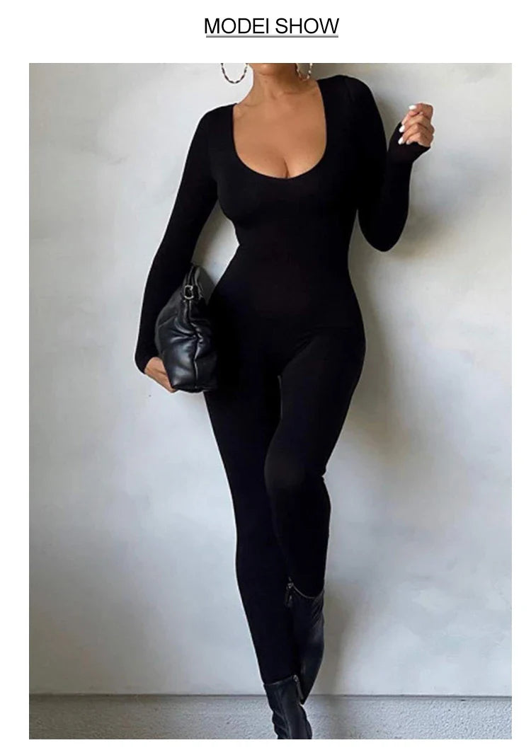 Spring and Summer New Women's Jumpsuit Long Sleeve Solid Color Skinny Jumpsuit Fashion Sports Fitness Jumpsuit Pullover