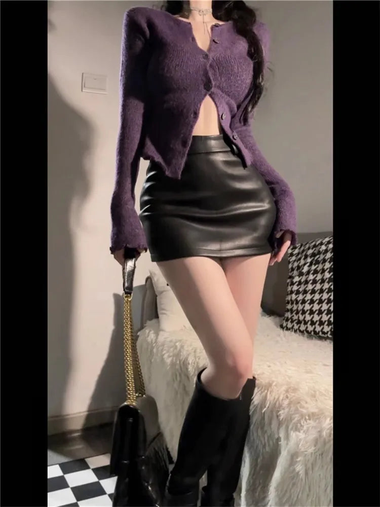 Leather Matte Slim Mini Sexy Fashion PU Hot Short High Waist Skirt Korean Nightclub Streetwear Black And Wine Red Short Skirts