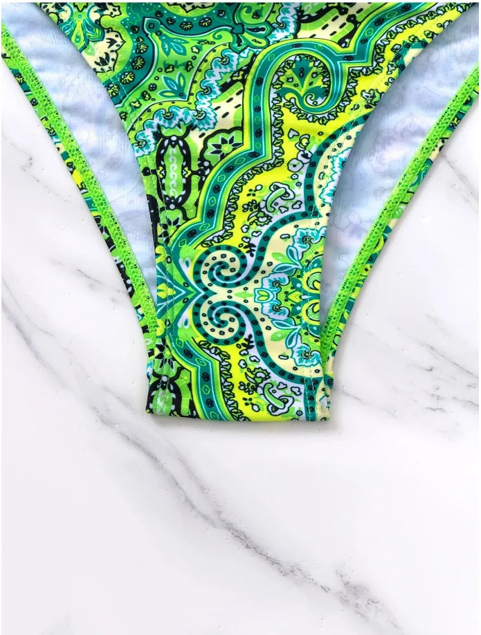 2024 New Print 2-piece Swimsuit for Women,hard Cup Suspender Push Up Bikini Set,summer Beach Vacation Backless Bathing Suit