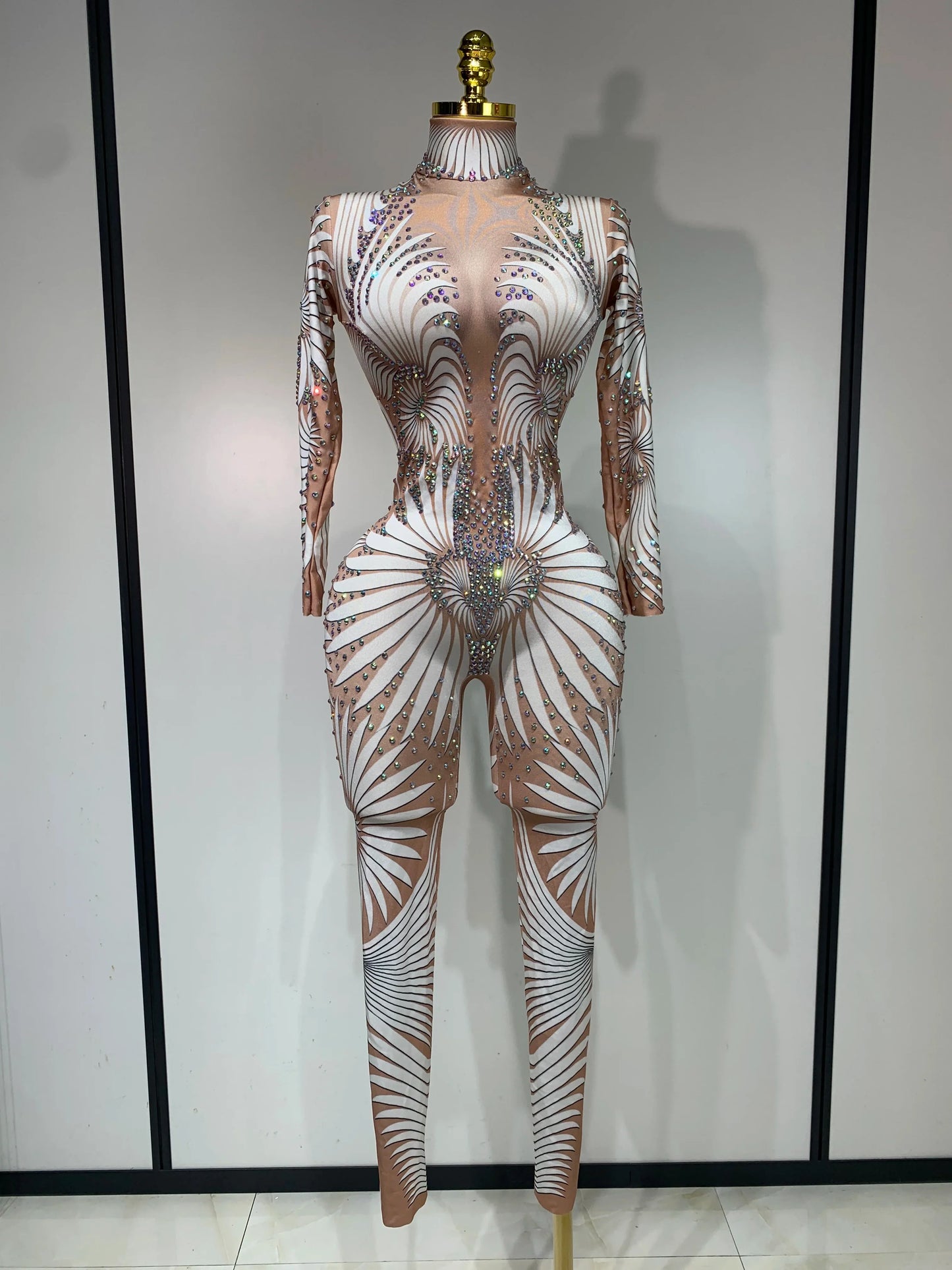 STOCK Sparkly Diamond Women Sexy Mesh Jumpsuit Nightclub Bar Party Show Gogo Dancer Clothing Drag Queen Outfit Stage Costume