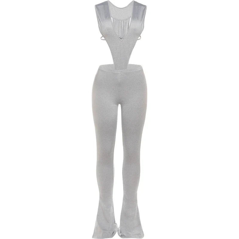 Weird Puss Sexy Hipster Women Tracksuit 2 Piece Set Deep V-Neck Sleeveless Bodysuit+Leggings Matching Hipster Streetwear Outfits