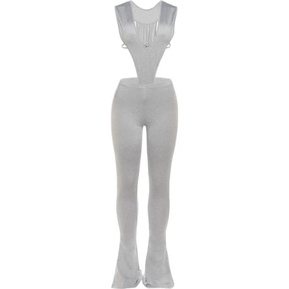 Weird Puss Sexy Hipster Women Tracksuit 2 Piece Set Deep V-Neck Sleeveless Bodysuit+Leggings Matching Hipster Streetwear Outfits