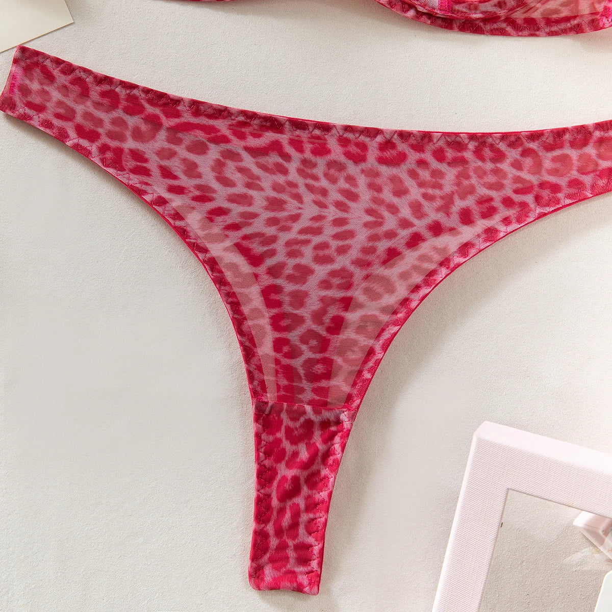 Krasapt Sexy Leopard Printing Lingerie 2Pcs Sets Ultrathin Mesh Transparent Bras And Panties Comfortable Intimate Undwear Set