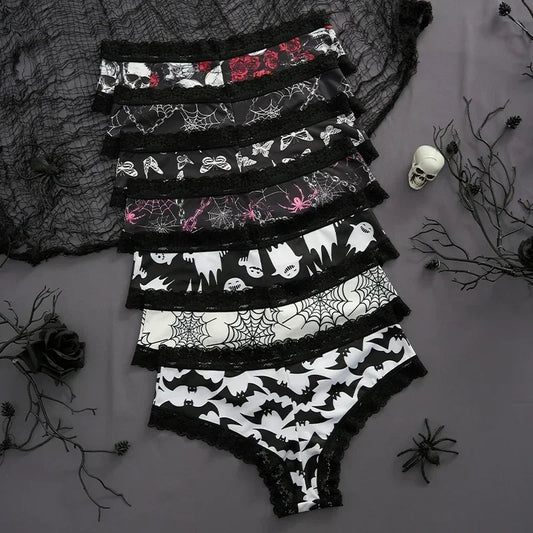 2Pc Set Lingerie Woman Sexy Underwear Lace Female Underwear Ghost Bat Butterfly Gothic Style Breathable Panties For Women