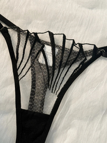 2pcs Women's Bra Set Sexy Lace Mesh Lingerie Set Ultra Thin Breathable Comfortable Lightweight Scallop Transparent Lingerie Set