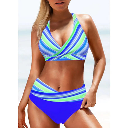 High Waist Triangle Swimsuit Bikini Set Fashionable Printed Cross Chest Bag Women's Swimwear Trendy Beachwear Ensemble