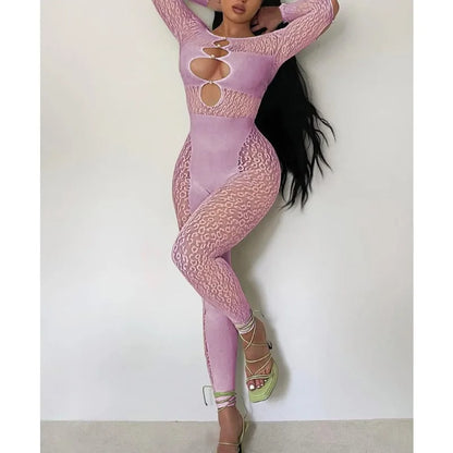 Viral Cheetah Bodysuit Pearl Embellished Mesh Lingerie Seductive Jacquard Catsuit for Women Flirtatious See Through Outfit