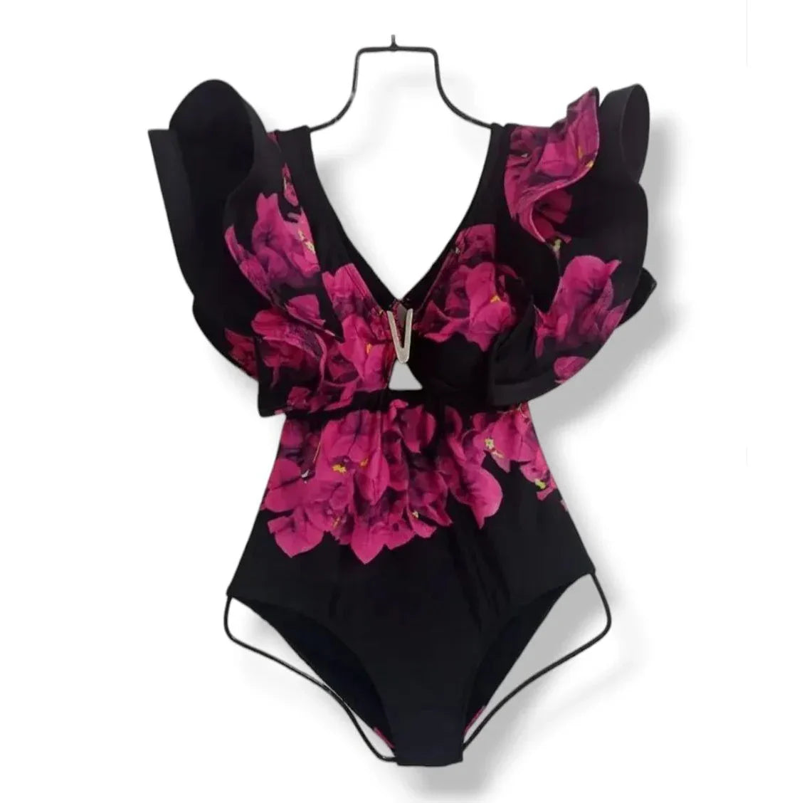 2025 New Sexy V-Neck One Piece Swimsuit Belt Swimwear Women Ruffle Monokini Push Up Swim Suit Colorful Bathing Suit Female Beach