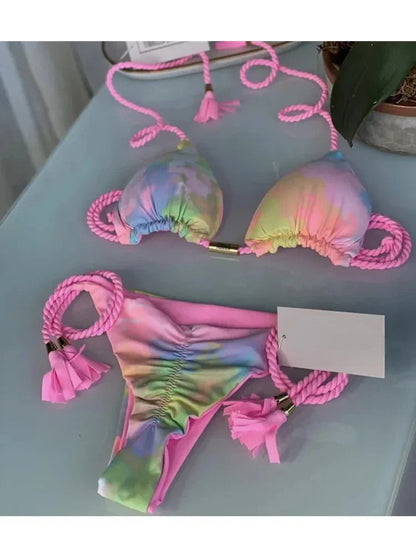 Sexy Swimsuit Women Triangle Bikinis Set Thong Bandage Swimsuits Solid Color bathing suit  Two Piece String Swimear Beach Wear