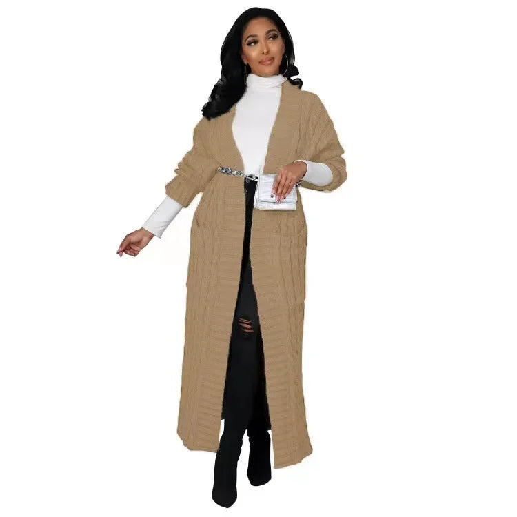2024 New Women's Fashionable Cardigan Sweater Casual Long Sleeve Solid Color Jacket Autumn/Winter Amazon Europe Style
