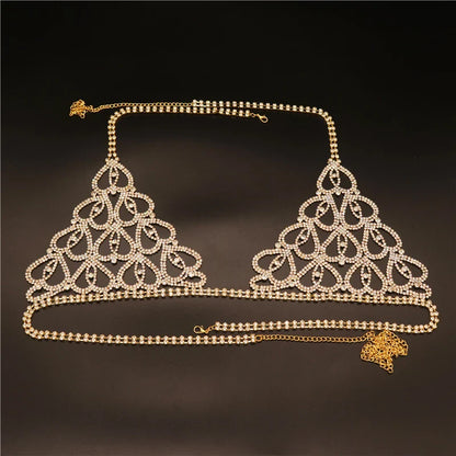 Wholesale Sexy Rhinestone Chain Body Lingerie Set Heart Body Jewelry for Women Fashion Bikini Underwear Bling Crystal Bra Thong