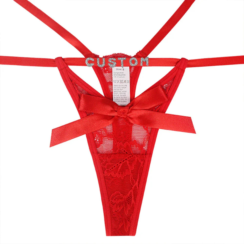 Custom Name Thongs Name Underwear Sexy Lace Red Panties Personalized G-Strings Lingerie Underwear Daddy Thongs Hotwife Gifts