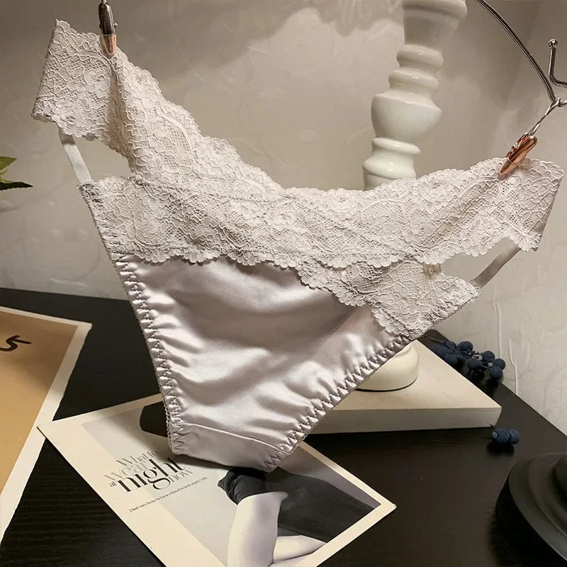 Women's Briefs Satin Lace Sexy Women's Underwear Low Waist Transparent Hollow Out Panties Breathable Soft Seamless Lingerie