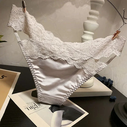 Women's Briefs Satin Lace Sexy Women's Underwear Low Waist Transparent Hollow Out Panties Breathable Soft Seamless Lingerie