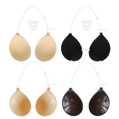 Invisible Adhesive Bra for Women Backless Strapless Push Up Sticky Silicone Wedding Underwear with Transparent Strap Reusable