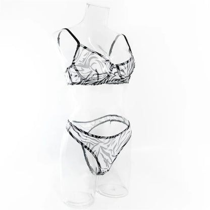 Krasapt Sexy Leopard Printing Lingerie 2Pcs Sets Ultrathin Mesh Transparent Bras And Panties Comfortable Intimate Undwear Set