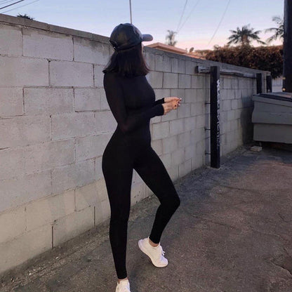 2025 Fall Women Sexy Jumpsuit Streetwear Long Sleeve Bodycon Solid Sport Fitness Jumpsuits Romper Overalls For Women Body suit