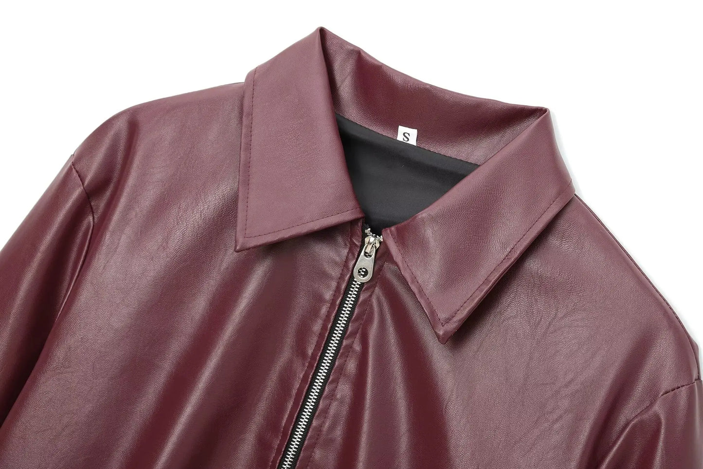 HH Wine Red Faux Leather Jakcet Fashion Outerwear Thicken Zipper Lapel Pu Coats Autumn Winter Streetwear Ladies Tops Women