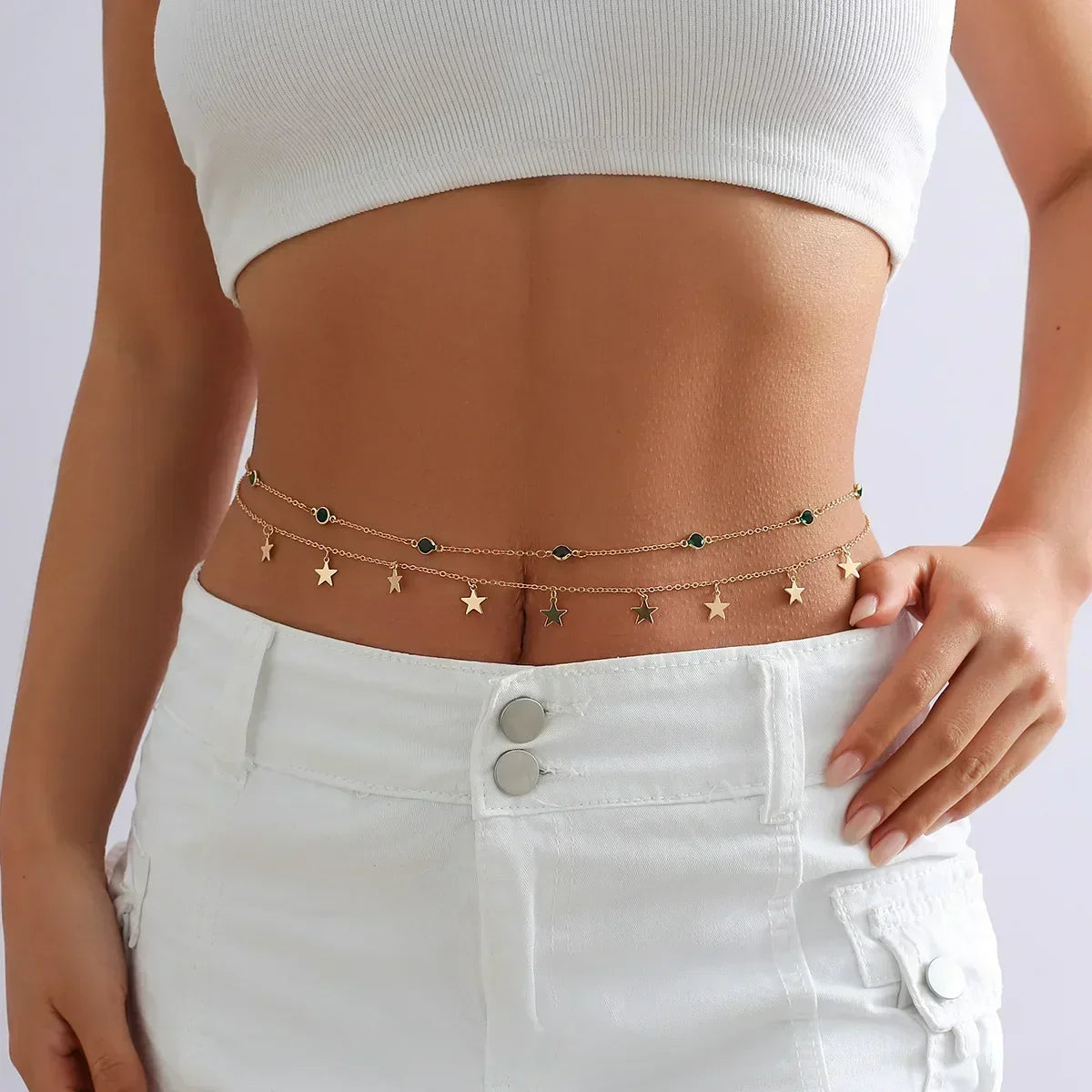 Versatile Peach Heart Sexy Body Chain Ladies' Summer Beach Bikini Body Accessories Simple Love Zircon Tassel Waist Chain