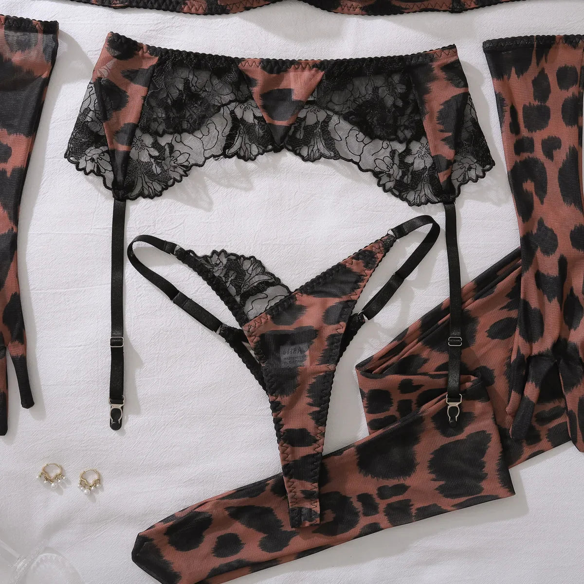Leopard Costume for Women Lingerie Ultra Sexy Lace Patchwork Intimate Sexy Complete with Gloves Stocking Underwear