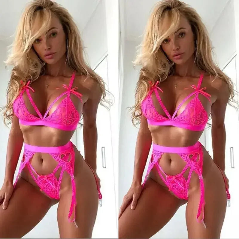 Erotic Lingerie Ladies Sexy Lingerie Exotic Clothing Sexy Hot Bra Panties Underwear Set Intimate Hollow Red Garter Underwear Set