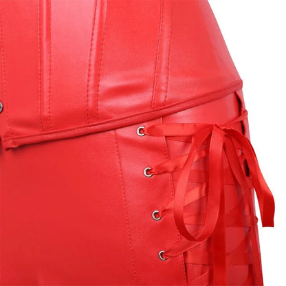 Faux Leather Corset Top Women Leather Corset Dresses Zipper Gothic PU Leather Corset Sexy Ladies Eyelet Up Pleated Dress Corsets
