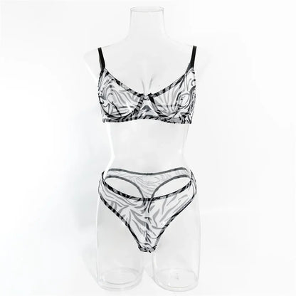 Krasapt Sexy Leopard Printing Lingerie 2Pcs Sets Ultrathin Mesh Transparent Bras And Panties Comfortable Intimate Undwear Set