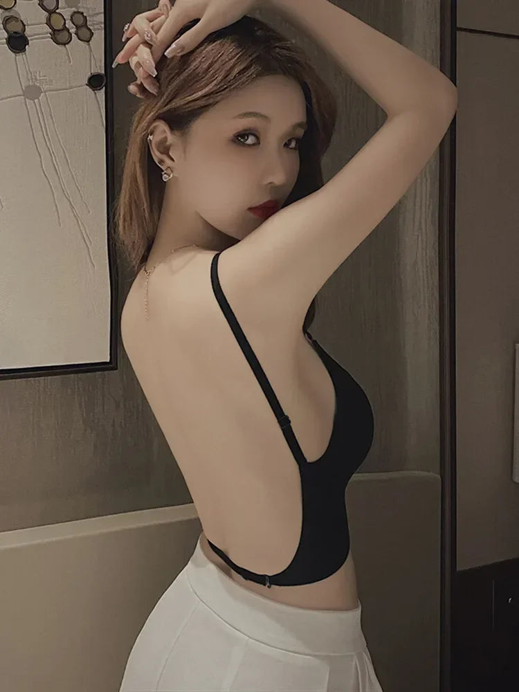 Sexy Large Backless U-shaped Beautiful Back Sling Underwear Women's Thin Section Seamless Small Chest Gathered Strapless Bra
