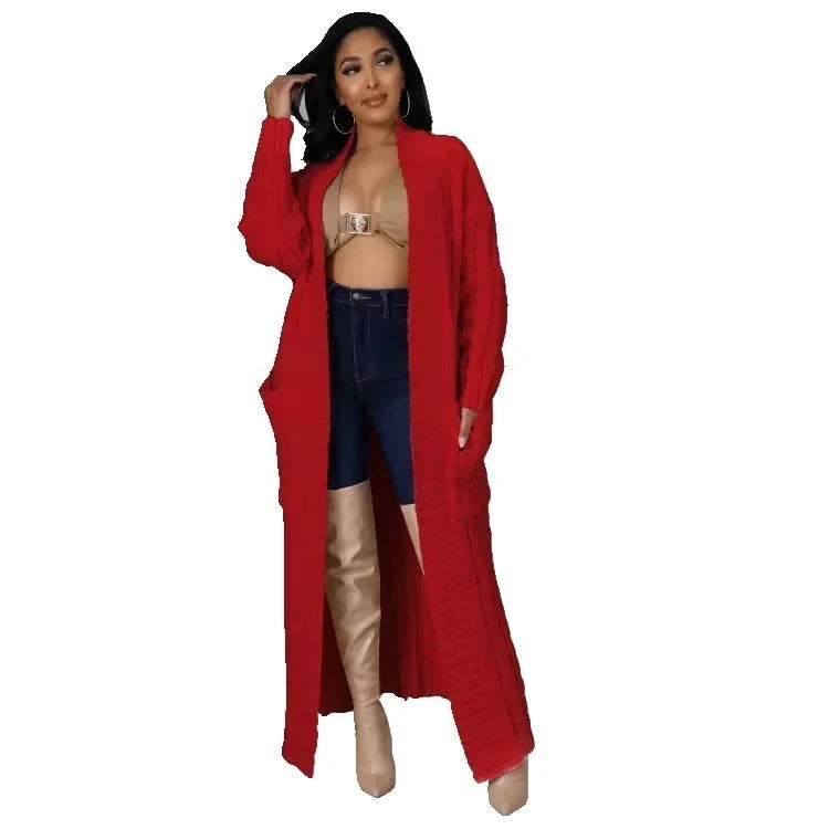 2024 New Women's Fashionable Cardigan Sweater Casual Long Sleeve Solid Color Jacket Autumn/Winter Amazon Europe Style