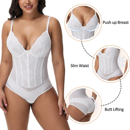 Lace Bodysuit for Women Tummy Control Shapewear Sleeveless Tops V-Neck Backless Slim Camisole Jumpsuit Shaper Party Wear Fashion