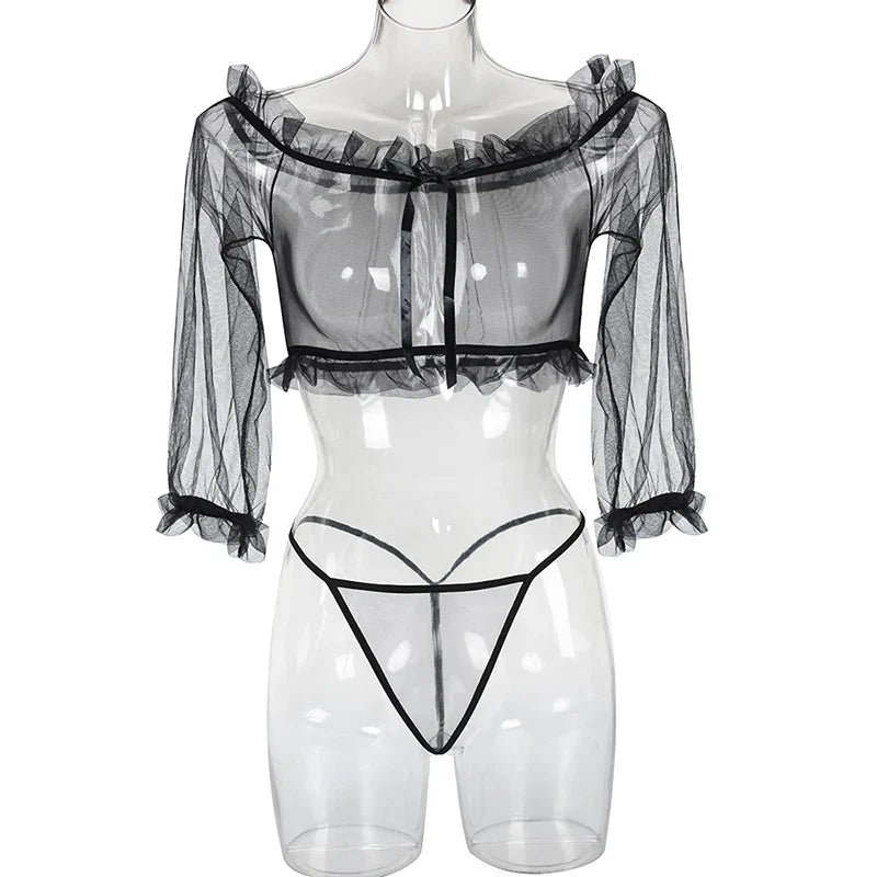 Sexy Perspective Blue Mesh Women's Underwear Exotic Fantasy Sexy Apparel Open G-string Pants Sexy Transparent Lingerie Pajamas