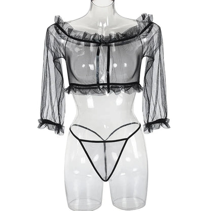 Sexy Perspective Blue Mesh Women's Underwear Exotic Fantasy Sexy Apparel Open G-string Pants Sexy Transparent Lingerie Pajamas