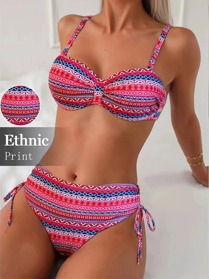 Sexy Print High Waist Bikini Women's Swimsuit Two Piece Strap Design Trendy Swimming Costume Female Fashionable Poolwear