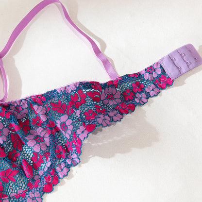Aesthetic Floral Erotic Lingerie Set with Multi-color Lace Deluxe Comfortable Underwear with Thong