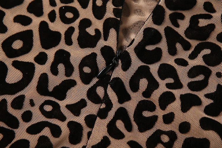 Nibber See Through Sexy Leopard Mesh Jumpsuit Women Sexy Hipster Zip Stretch Midnight Workout Autumn Fitness Street Overalls