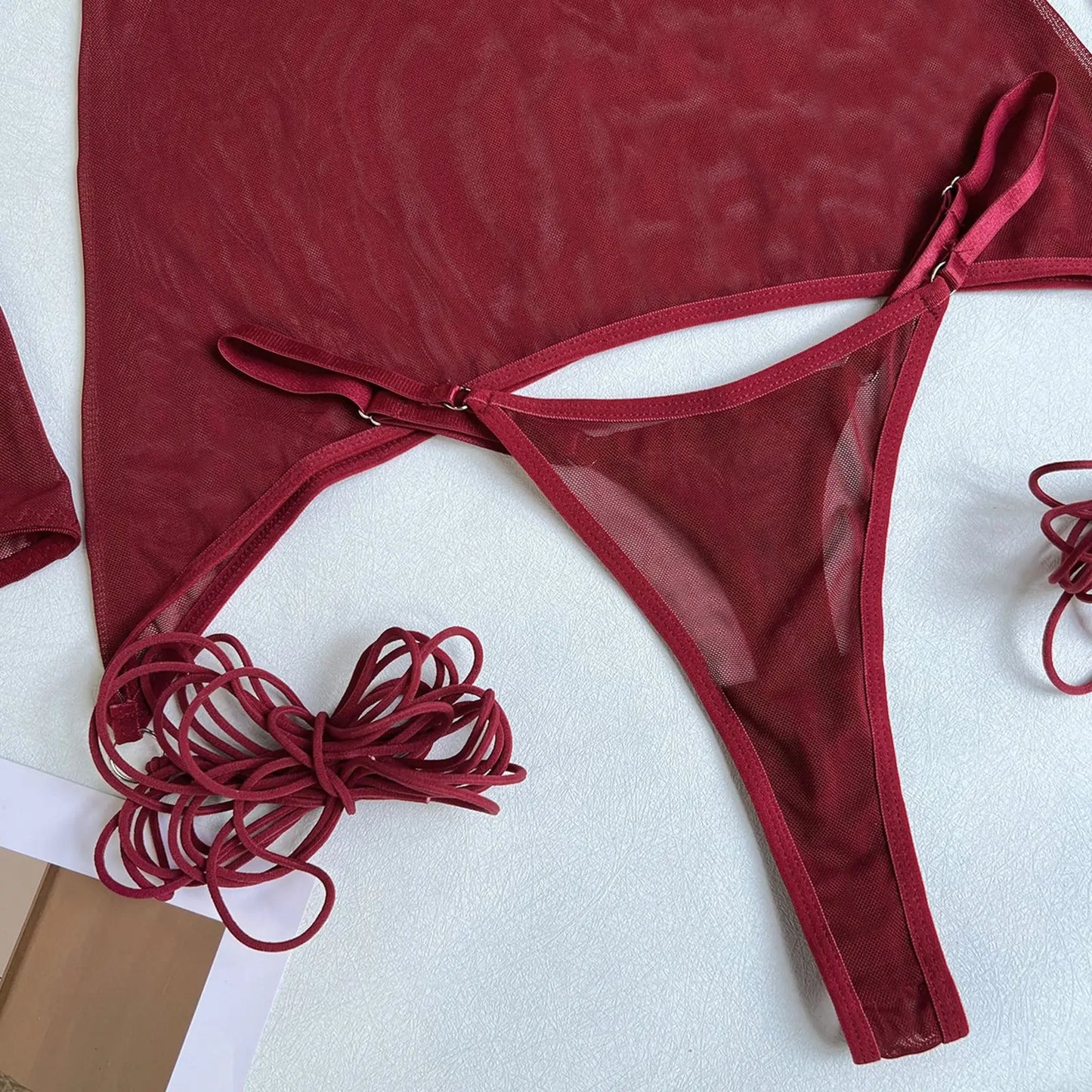 Yimunancy Sheer Mesh Lingerie Set Women 4-Piece Backless Sexy Dress Sexy Erotic Solid Brief Underwer Set Nightwear