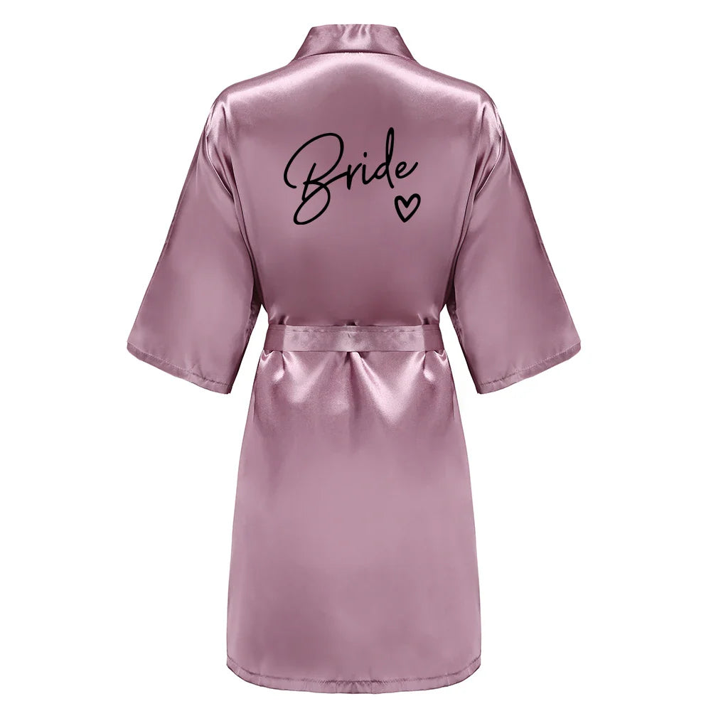 Wedding Party Team Bride Robe With Black Letters Kimono Satin Pajamas Bridesmaid Bathrobe SP003
