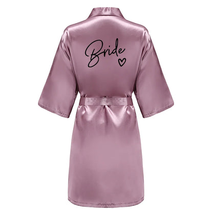 Wedding Party Team Bride Robe With Black Letters Kimono Satin Pajamas Bridesmaid Bathrobe SP003