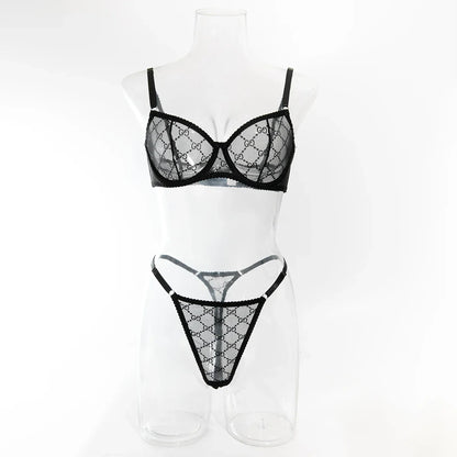 Krasapt New Arrival Ultra-thin Mesh See-through Plaid Bra And G-string Sexy Lingerie Sets Fancy Intimate Erotic set Onlyfans Kit