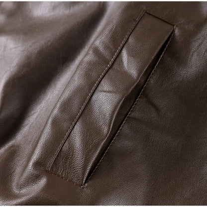 Street Stand Collar Women's Leather Jacket Loose Long Sleeve Zipper Pockets Chic Female Coats 2025 Autumn Winter Lady Outerwear