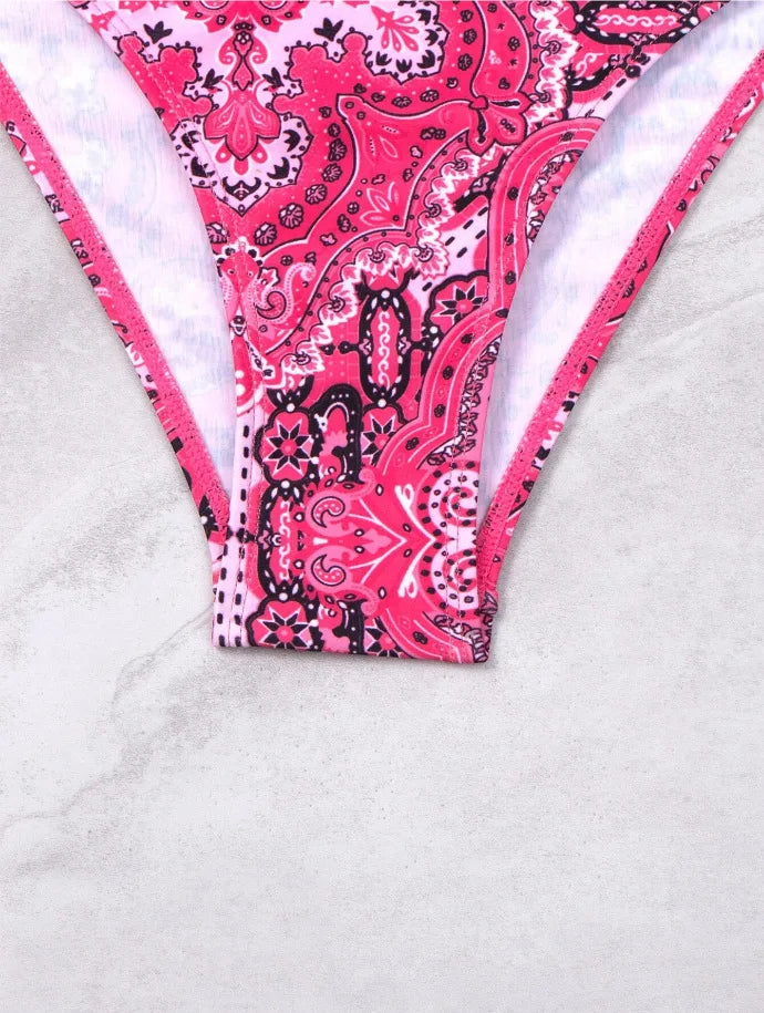 2025 Push Up Halter Bikini Printed Swimsuit Women Sexy Strappy Swimwear Female Bathers Bathing Swimming Swim Suit Beachwear