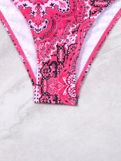 2025 Push Up Halter Bikini Printed Swimsuit Women Sexy Strappy Swimwear Female Bathers Bathing Swimming Swim Suit Beachwear