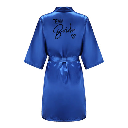 Wedding Party Team Bride Robe With Black Letters Kimono Satin Pajamas Bridesmaid Bathrobe SP003