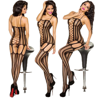 Teddy Crotchless Bodysuits Sexy Lingerie Women Fishnet Hollow Open Bra Underwear Erotic Apparel Black Bodysuit & Lace Stockings