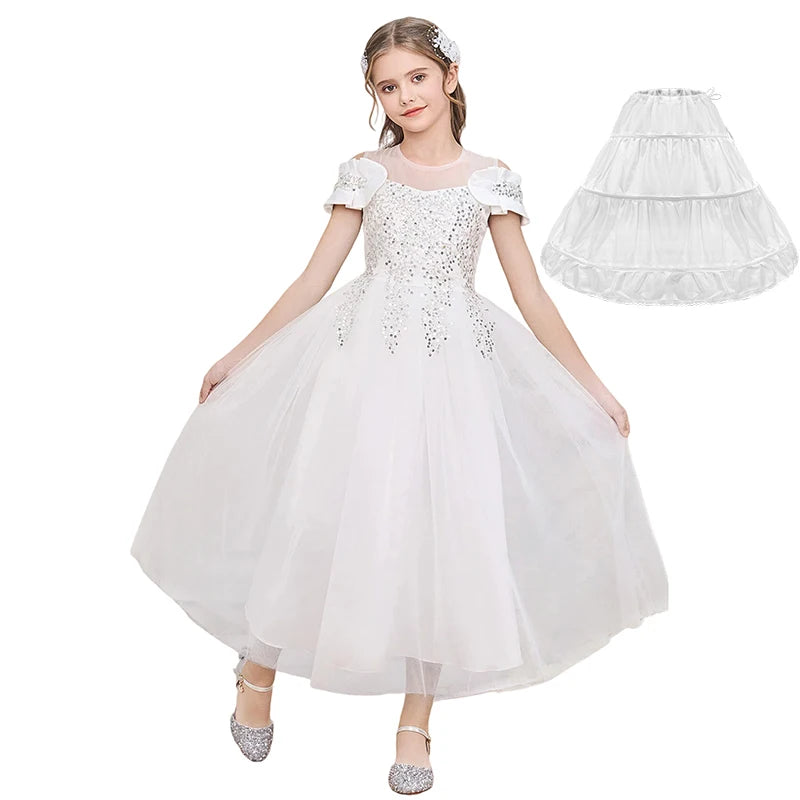 Gorgeous Elegant Girl Dress Formal Occasion Wedding Bridesmaid Celebration Communion Children Clothing Shiny Luxury Kids Clothes