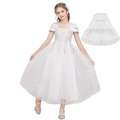 Gorgeous Elegant Girl Dress Formal Occasion Wedding Bridesmaid Celebration Communion Children Clothing Shiny Luxury Kids Clothes