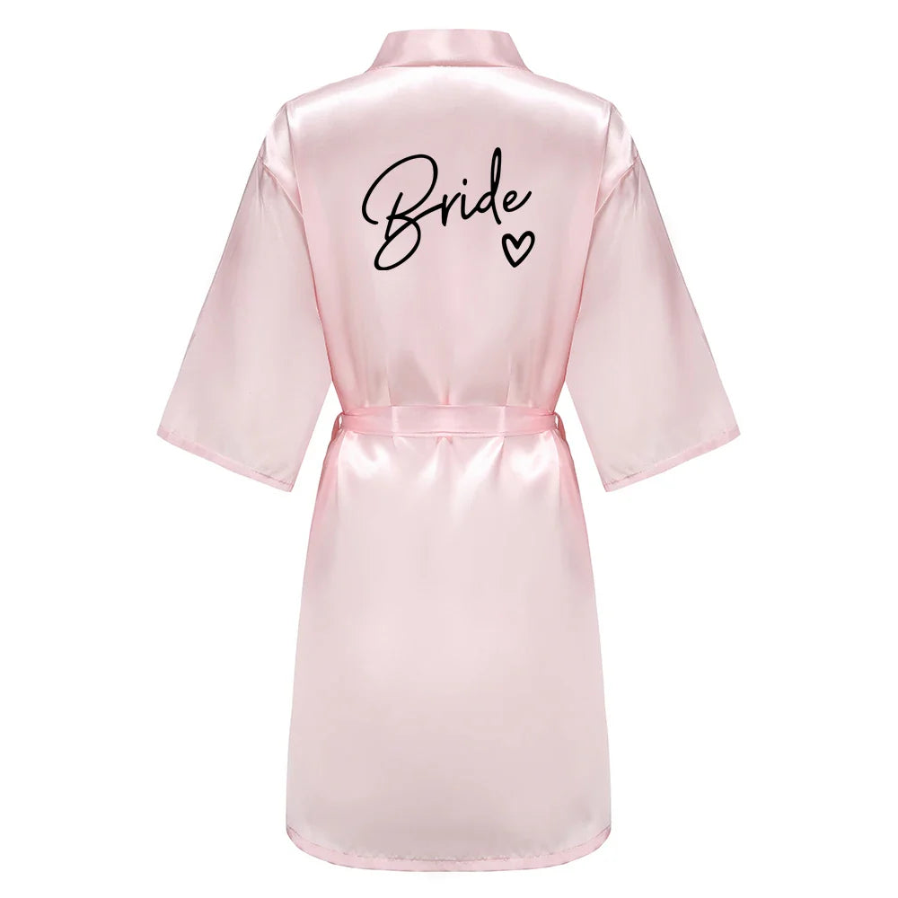 Wedding Party Team Bride Robe With Black Letters Kimono Satin Pajamas Bridesmaid Bathrobe SP003