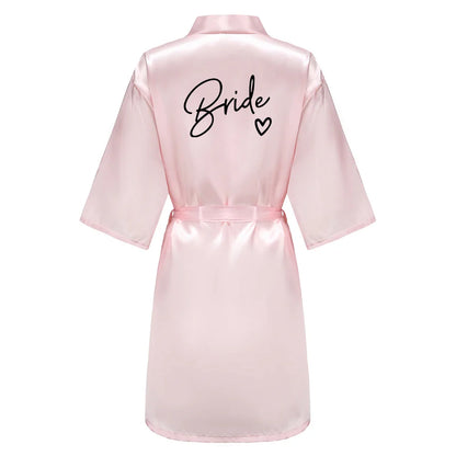 Wedding Party Team Bride Robe With Black Letters Kimono Satin Pajamas Bridesmaid Bathrobe SP003