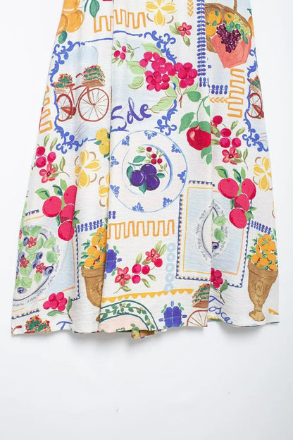 HH Women 2 Piece Set Sexy Sleeveless Backless Print Buttons Mini Sling Top+Elegant High Waist Buttons Beach Midi Skirt